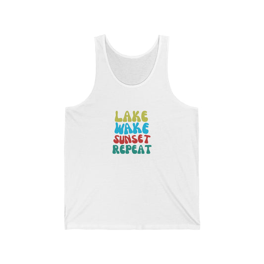 Wakeboard Tank-Top Frauen - "Lake - Wake - Sunset - Repeat"