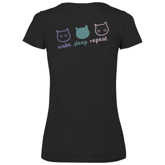 Damen V-Neck T-Shirt "WAKE.SLEEP.REPEAT"
